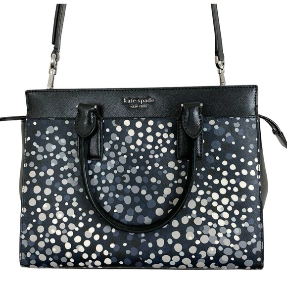 Kate Spade New York Cameron Soiree Satchel Bag Purse Black Blue Removable Strap - Picture 1 of 8